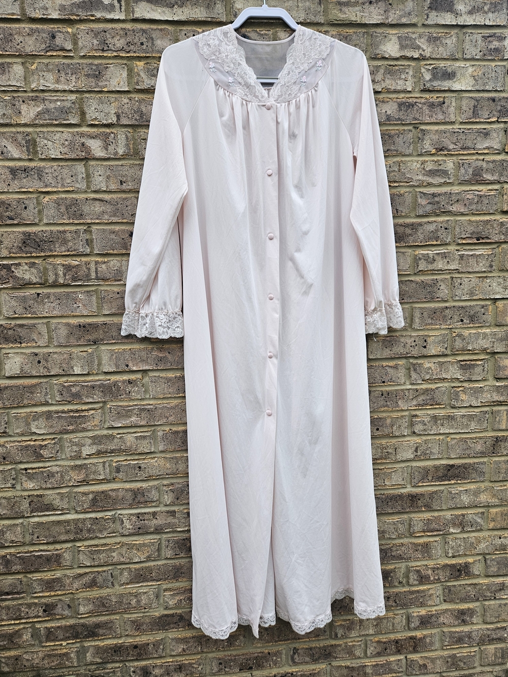 Vintage Lace-Trim Long Button Front Nightgown